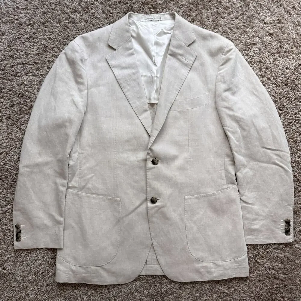 Suit Supply Havana Patch HL Linen Blend Size 42S Slim Cut Ivory Light Beige